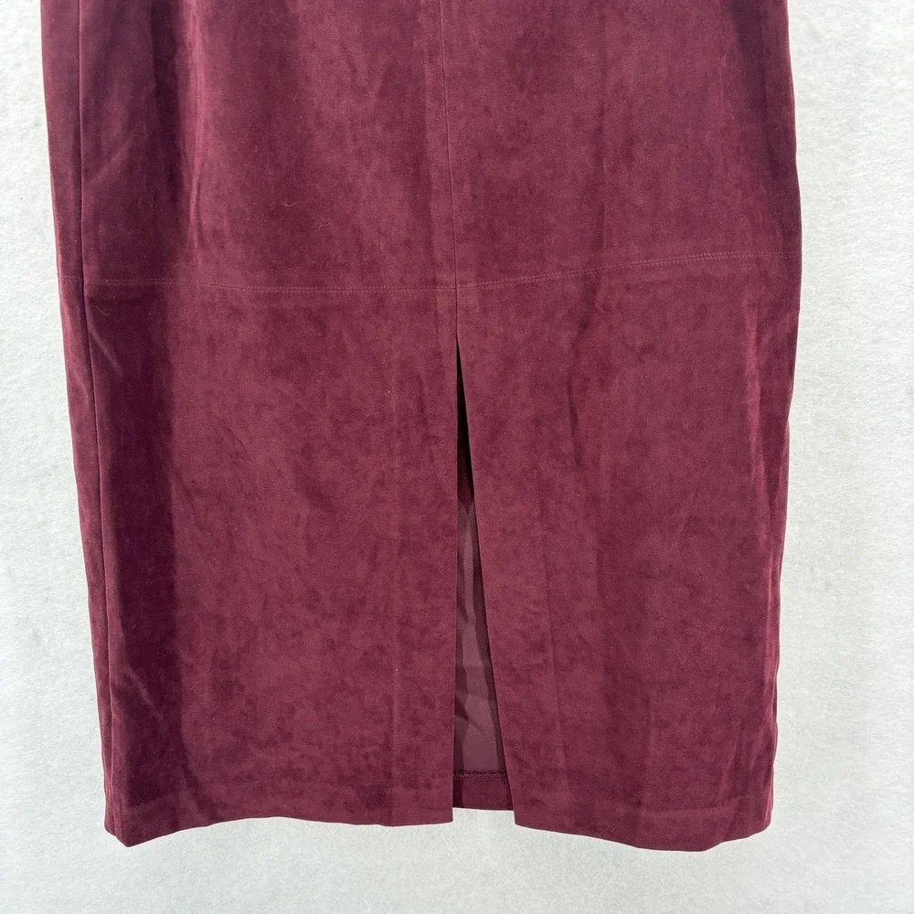 Burgundy Faux Suede Straight Midi Skirt Size‎ 10P Indie Retro Back slit